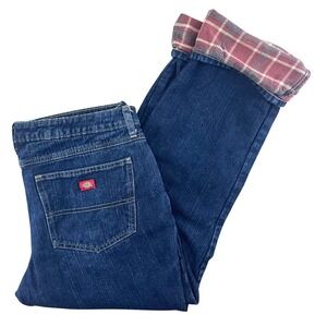 Dickies Flannel Lined Jeans Womens 14R Blue Plaid Insulated Straight Gorpcore